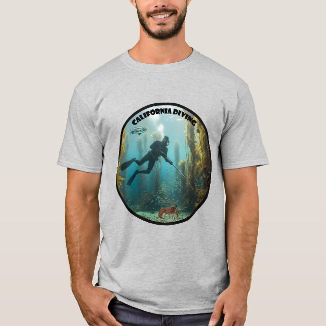 California Freediving Diver with Kelp and fish URM T Shirt (Framsida)
