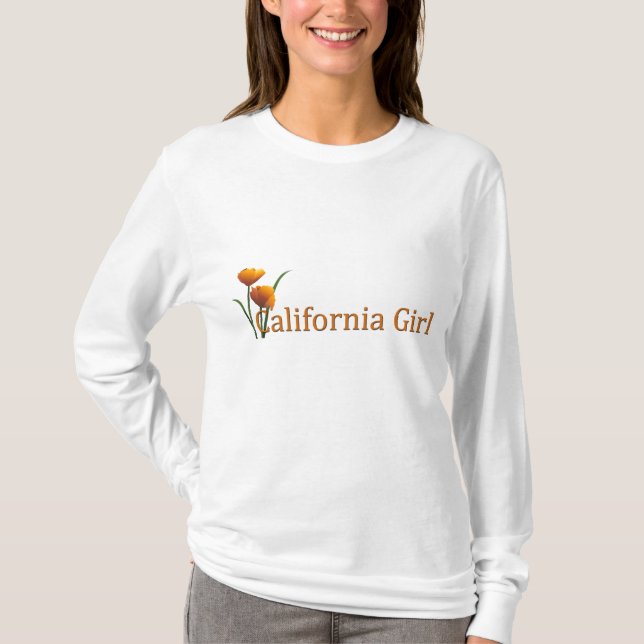California Girl Poppies Dam LS T T Shirt (Framsida)