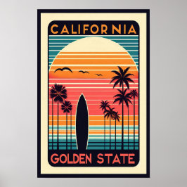 California Golden State Vintage Sunset Poster