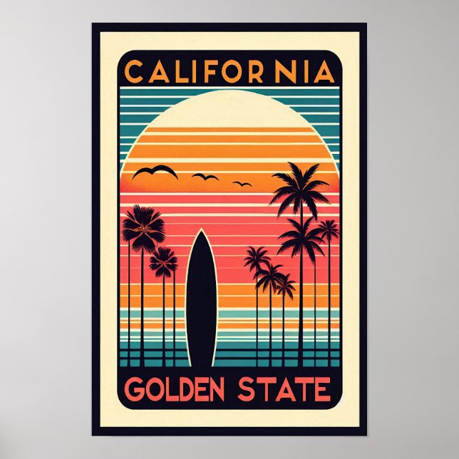 California Golden State Vintage Sunset Poster (Framsidan)
