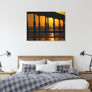 California Golden Sunset Ocean Beach Pier Canvastryck
