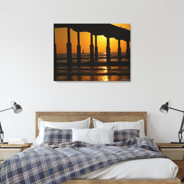 California Golden Sunset Ocean Beach Pier Canvastryck (Insitu (sovrum))