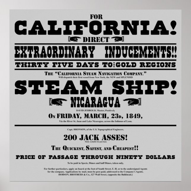 California Guld Rush Handbill Poster (Framsidan)
