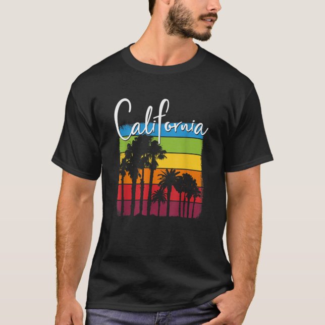 California Handflatan Träd Cali Rainbow Sunset Sta T Shirt (Framsida)