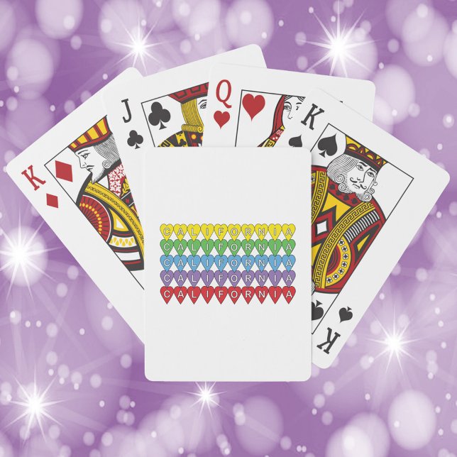 California Heart Mönster Colorful Casinokort (A deck of playing cards with the word California in yellow, green, blue, purple and red hearts)