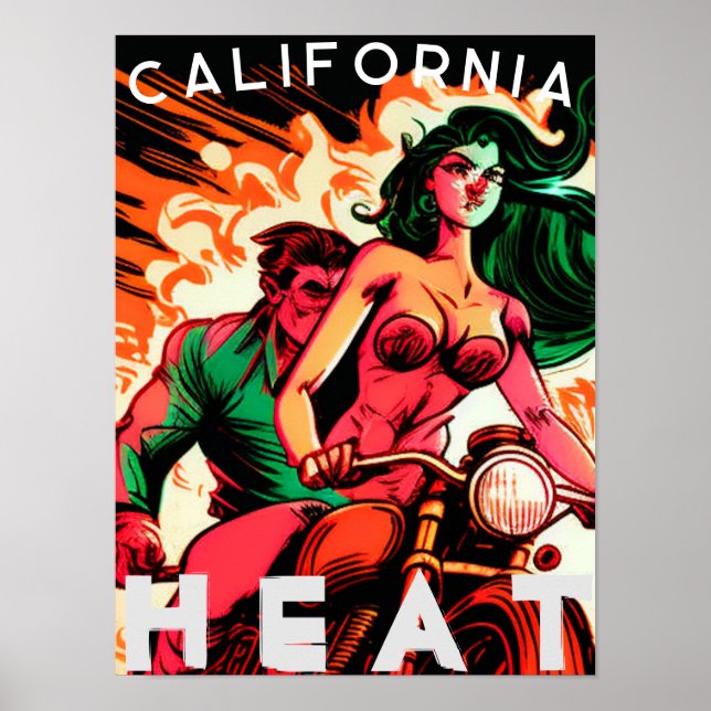 "California Heat" Motorcycle Babe Poster (Framsidan)