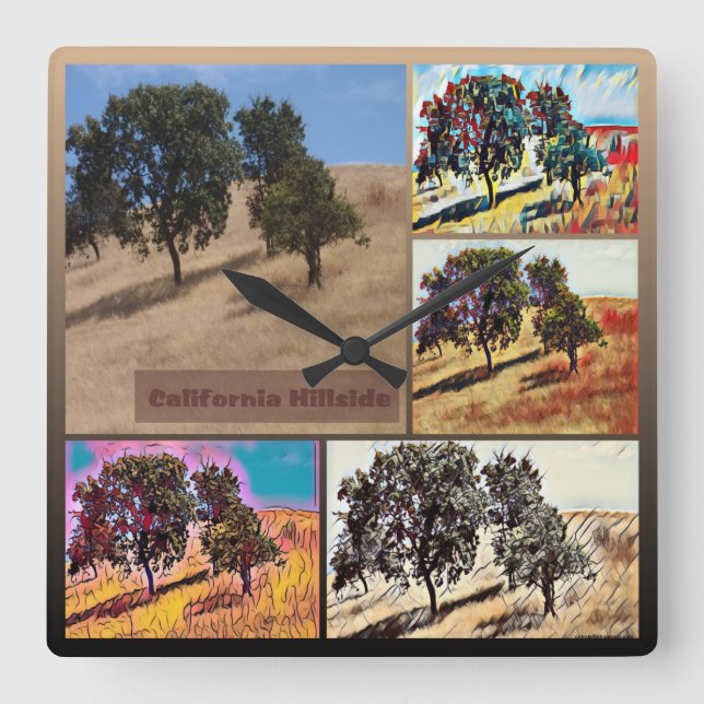 California Hillside Abstrakt Photo Collage 9979 Fyrkantig Klocka (Framsida)