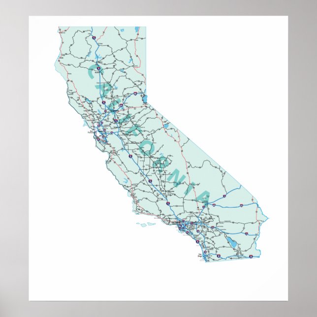 California Interstate Karta Print Poster (Framsidan)
