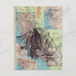 California Karta Art Vykort
