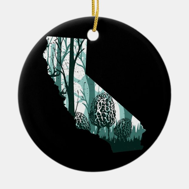 California Karta Morel Mushroom Hunting Shrooming Julgransprydnad Keramik (Framsidan)