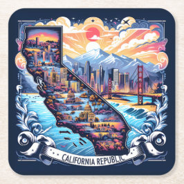 California Karta Vector Art Underlägg Papper Kvadrat