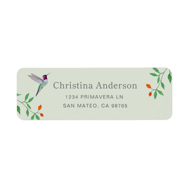California Kolibri Adress Returadress Etikett (Framsidan)
