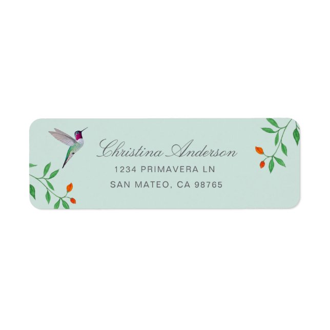 California Kolibri-adress Returadress Etikett (Framsidan)