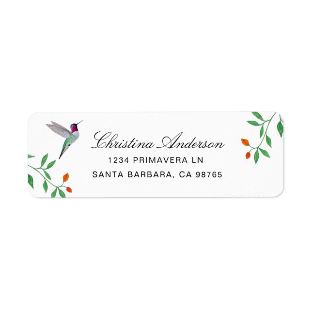 California Kolibri Adress Returadress Etikett (Framsidan)