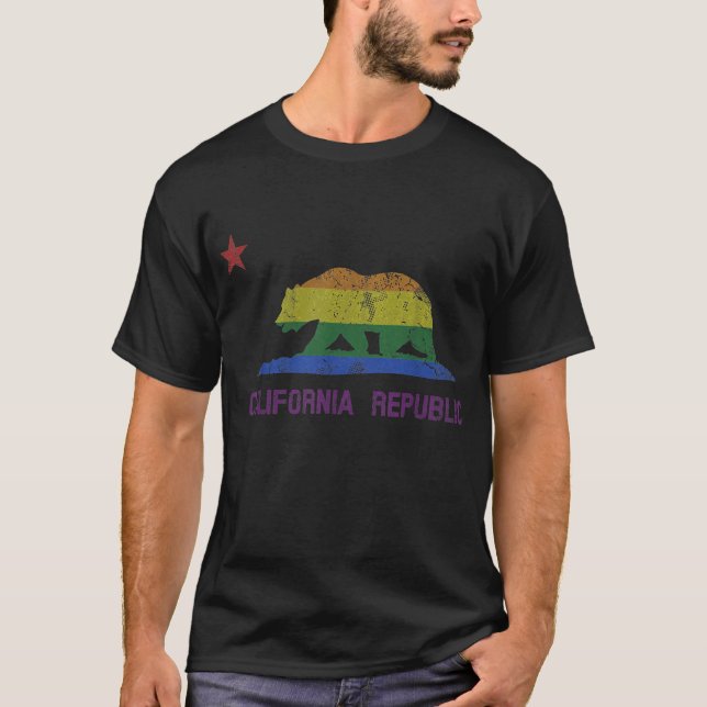 California LGBT Gay Lesbisk Pride Flagga Gift  T Shirt (Framsida)