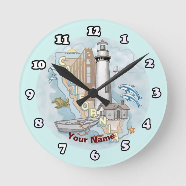 California Lighthouse Clock Rund Klocka (Framsida)