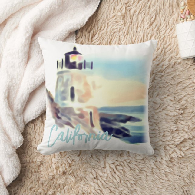 California Lighthouset Sunset Painting Fine Art Kudde (Filt)