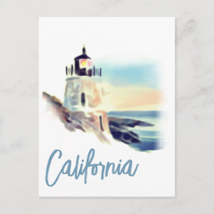 California Lighthouset Sunset Painting Fine Art Vykort