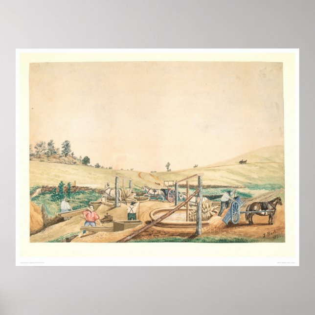 California Miners Working an an Arrastra (0111A) Poster (Framsidan)