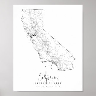 California Minimal Street Karta Poster