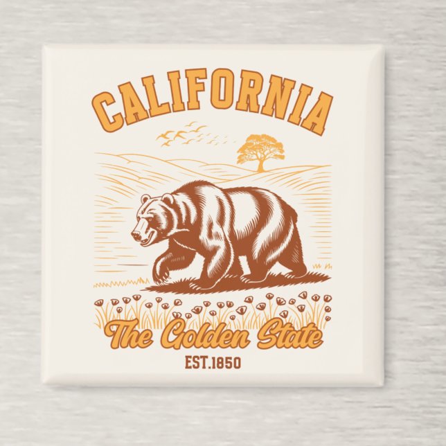 California Nature Lover Gift – Retro Bear  Magnet (Skapare uppladdad)