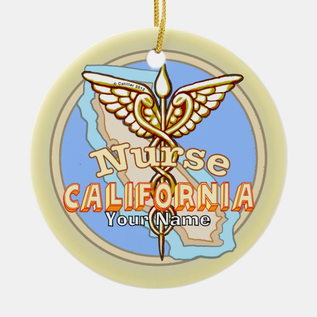 California Nurse Caduceus  Julgransprydnad Keramik (Framsidan)