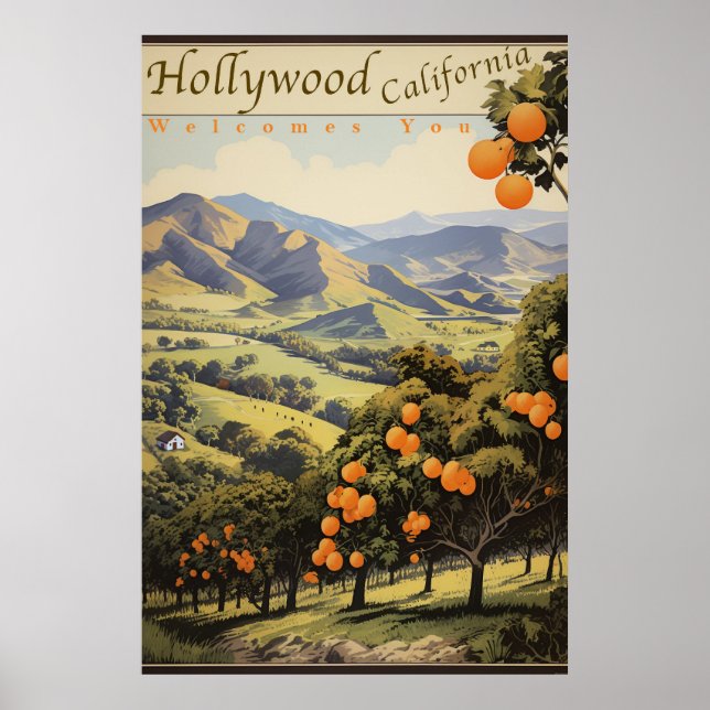 California Orange Groves - Old Hollywood - Travel Poster (Framsidan)