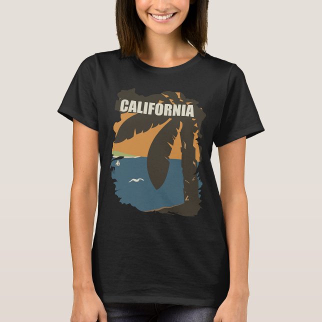 California Palm Tree Coast Retro Resa T-Shirt (Framsida)