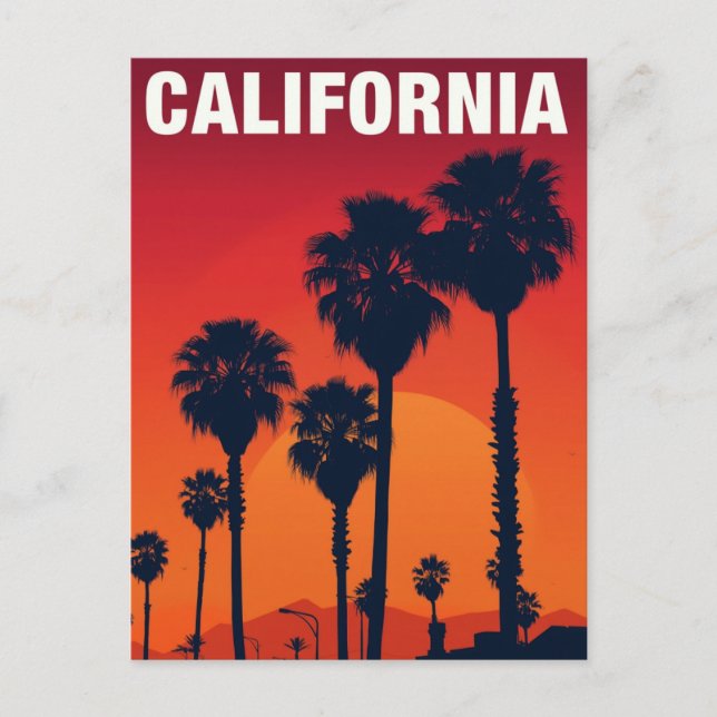 California Palm Trees Sunset Retro Vykort (Framsida)