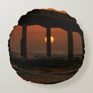 California Pier Ocean Beach Sunset Rund Kudde