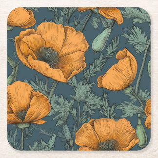 California Poppies Floral Coaster Underlägg Papper Kvadrat