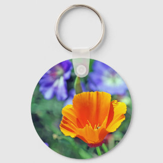 California Poppy and Lila Blooms Nyckelring