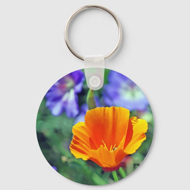 California Poppy and Lila Blooms Nyckelring (Framsida)