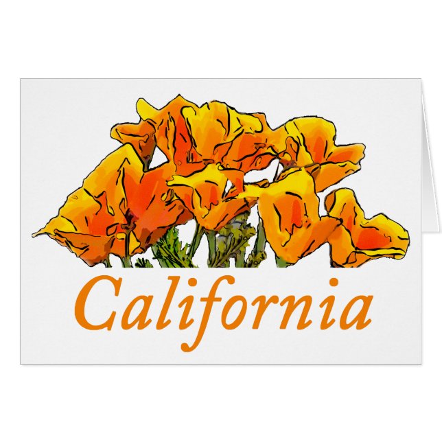 California Poppy Art, "California" text Notecard OBS Kort (Framsidan Horizontal)
