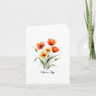 California Poppy Floral Blank Note Card Anteckningskort