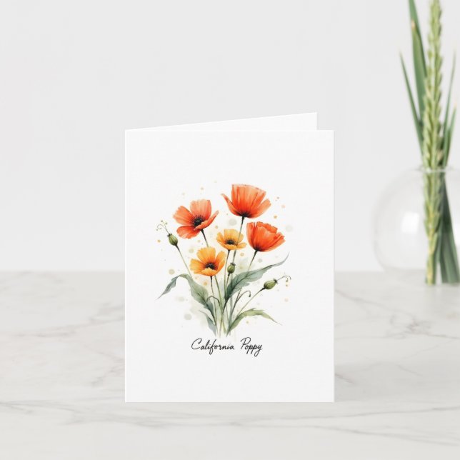 California Poppy Floral Blank Note Card Anteckningskort (Framsida)