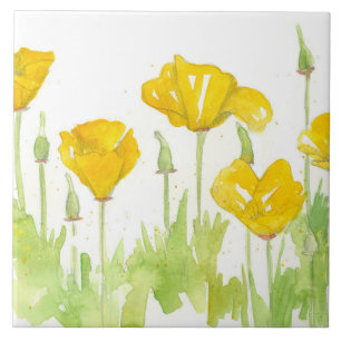 California Poppy Flowers WildblomBotanical Kakelplatta