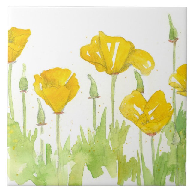 California Poppy Flowers WildblomBotanical Kakelplatta (Framsidan)