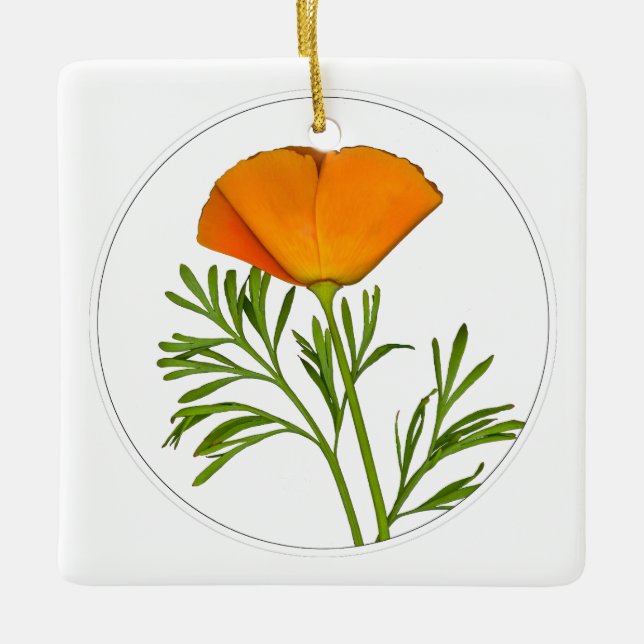 California Poppy i en cirkel - Julgransprydnad Keramik (Framsida)
