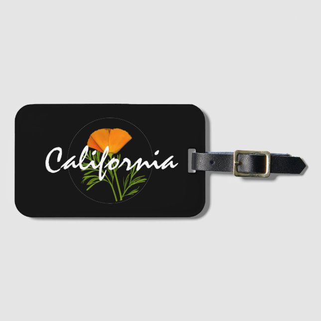 California Poppy on Black med "California" text Bagagebricka (Framsida horisontal)