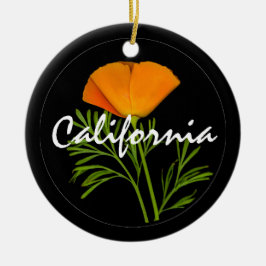 California Poppy on Black med "California" text Julgransprydnad Keramik
