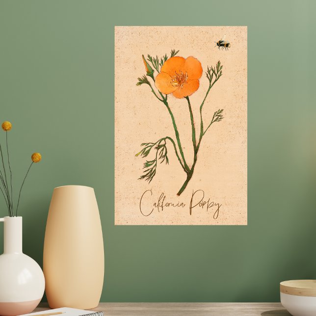 California Poppy Orange Botanical Wildblomma Canvastryck (Skapare uppladdad)