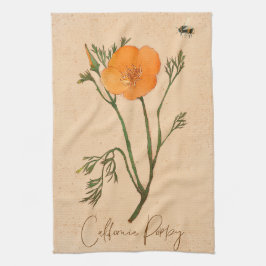 California Poppy Orange Botanical Wildblomma Kökshandduk