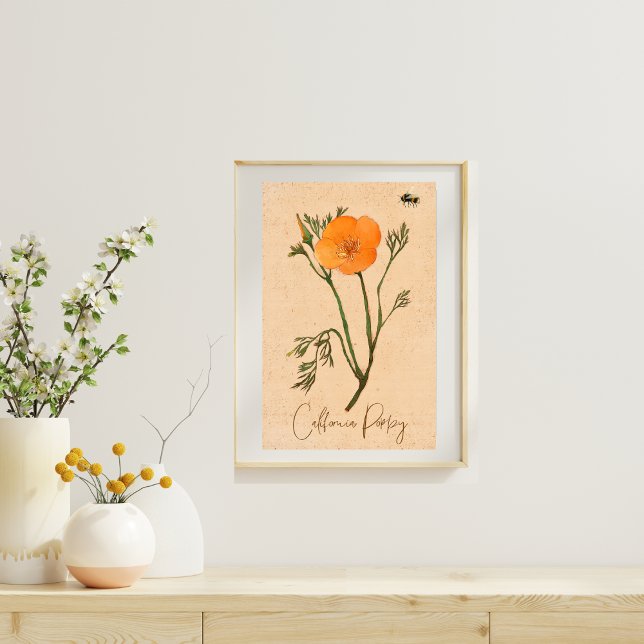 California Poppy Orange Botanical Wildblomma Poster (Skapare uppladdad)