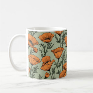 California Poppy Orange Flower mönster Kaffemugg