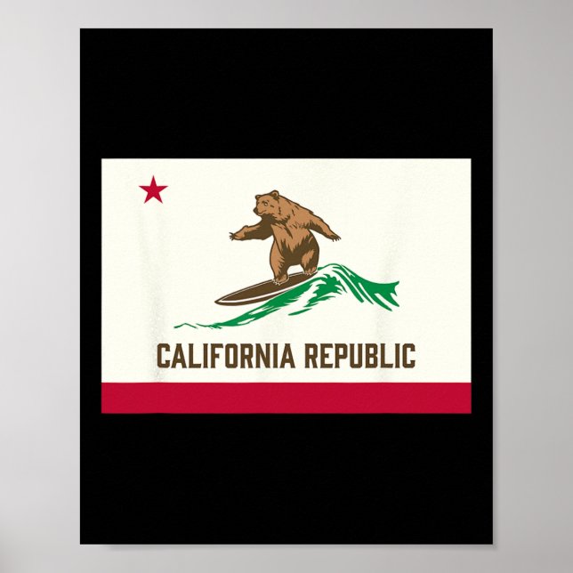 California Republic Bear Surfing-state Flag Inspir Poster (Framsidan)