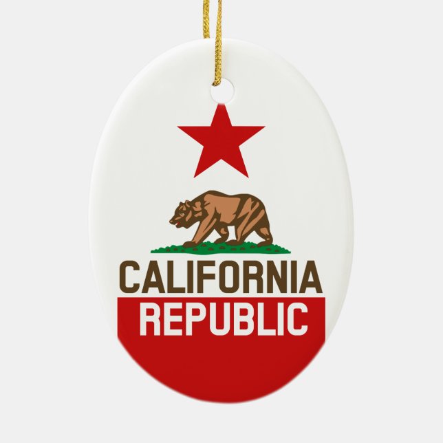 CALIFORNIA REPUBLIC Statlig flagga Large Star Desi Julgransprydnad Keramik (Baksidan)