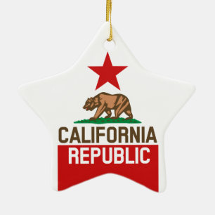 CALIFORNIA REPUBLIC Statlig flagga Large Star Desi Julgransprydnad Keramik