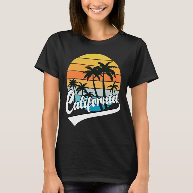 California Retro Solnedgång Dam Svart T-Shirt (Framsida)