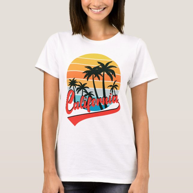 California Retro Solnedgång Dam Vit T-Shirt (Framsida)